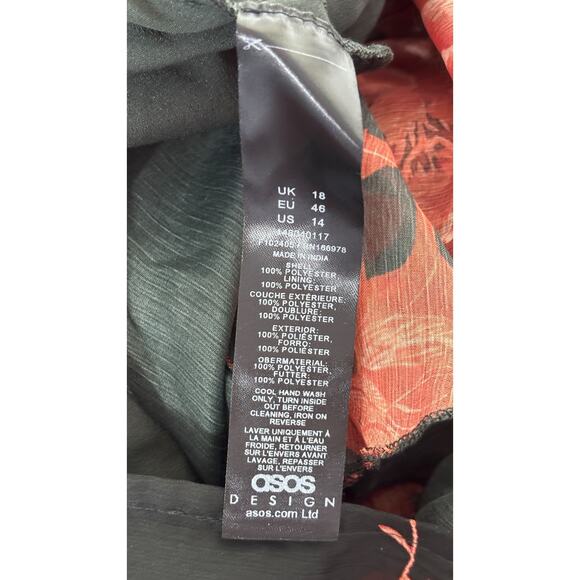 ASOS Long Sleeve Floral Print Maxi Dress Black Red Frill Hem Womens Size 14 New - Picture 13 of 14